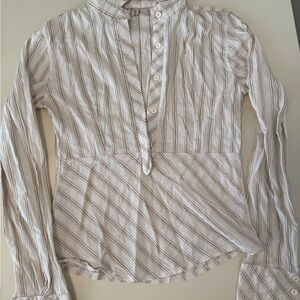 Elegant Striped Beige Button-Down Shirt for Women